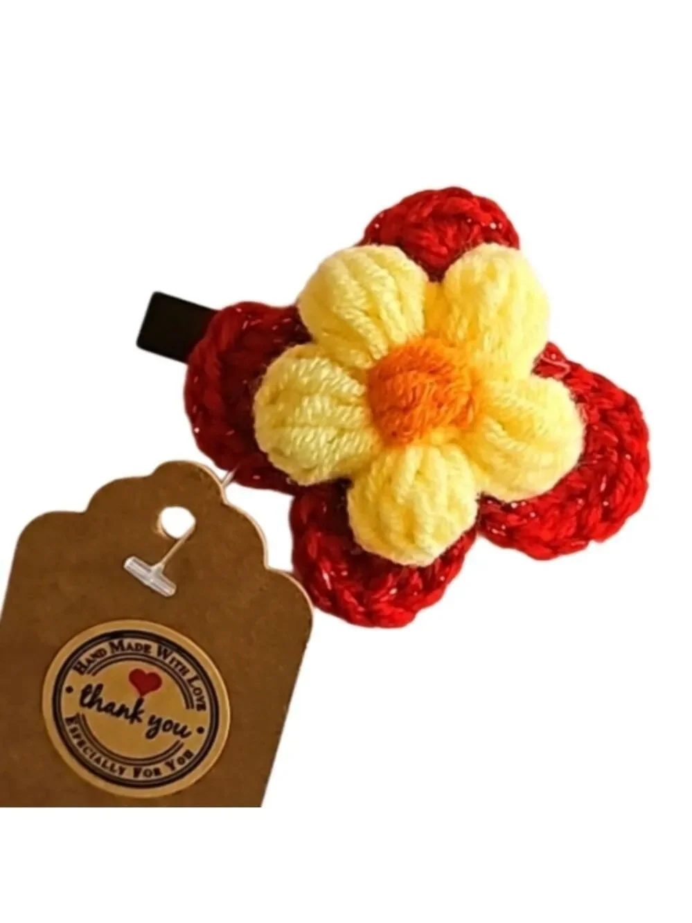 Hand Crafted bow hair accessory crochet red flower black alligator clip boho